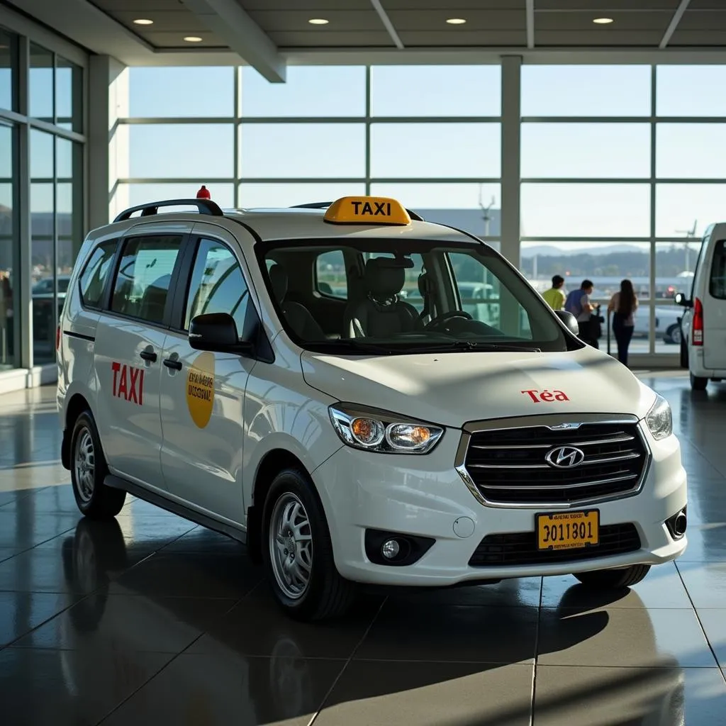 Pre-booked taxi waiting for passengers at the airport arrival area.