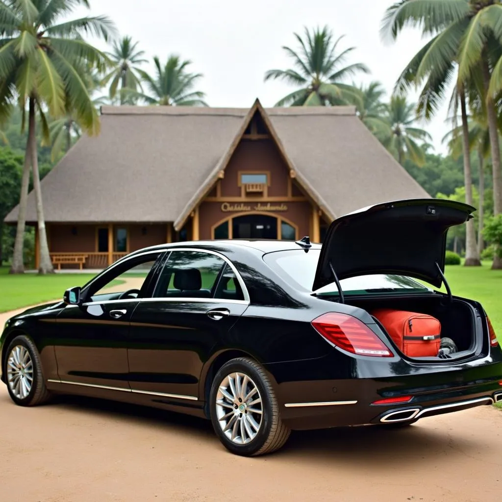 Private car parked at Kabini resort, ready for Bangalore airport transfer