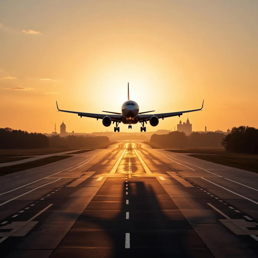 Airplane taking off from Pulkovo Airport runway