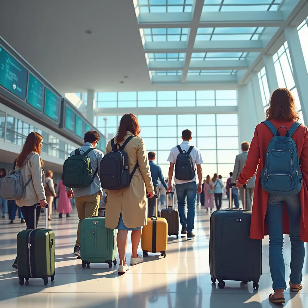 People from different cultures and backgrounds congregate in the HIA terminal