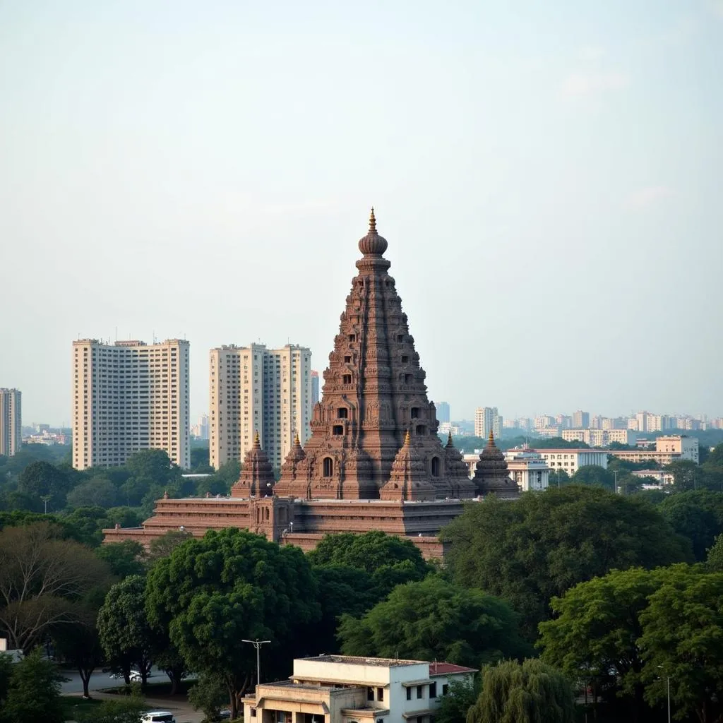 Raipur city skyline with Dudhadhari Temple in the foreground