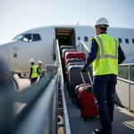 Ramp agent loading baggage onto aircraft