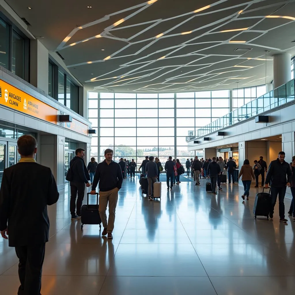 Passengers walking through SFO arrivals hall