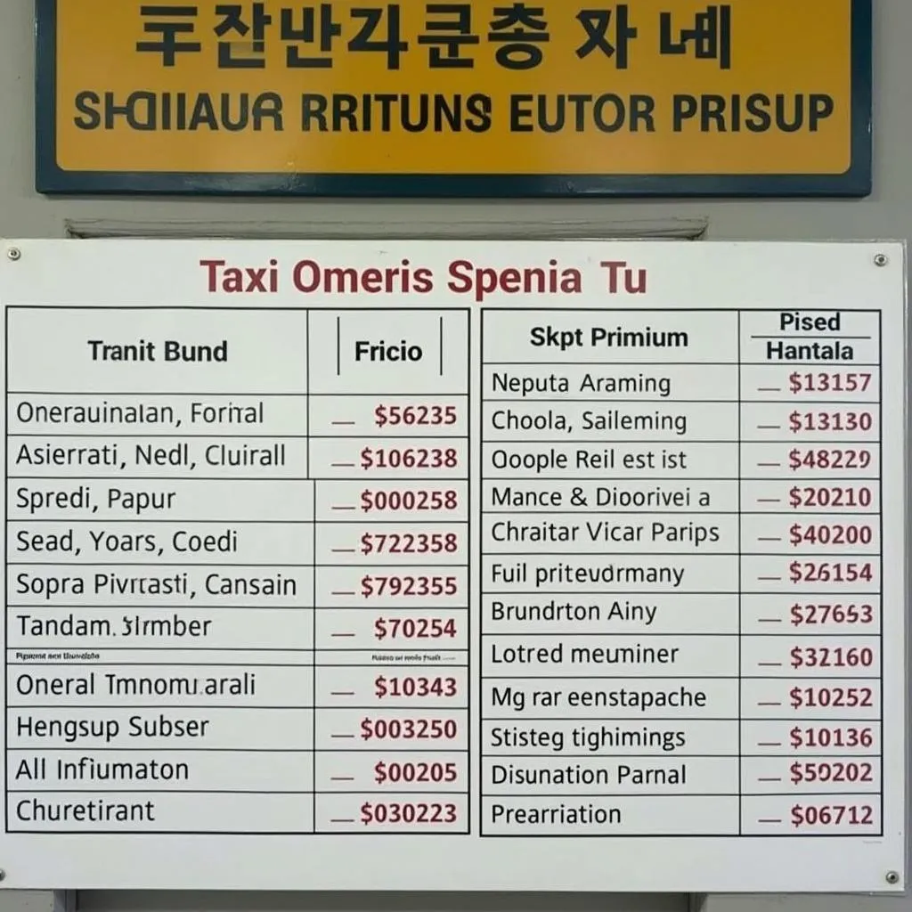 Shillong Airport taxi fare chart displayed at the airport