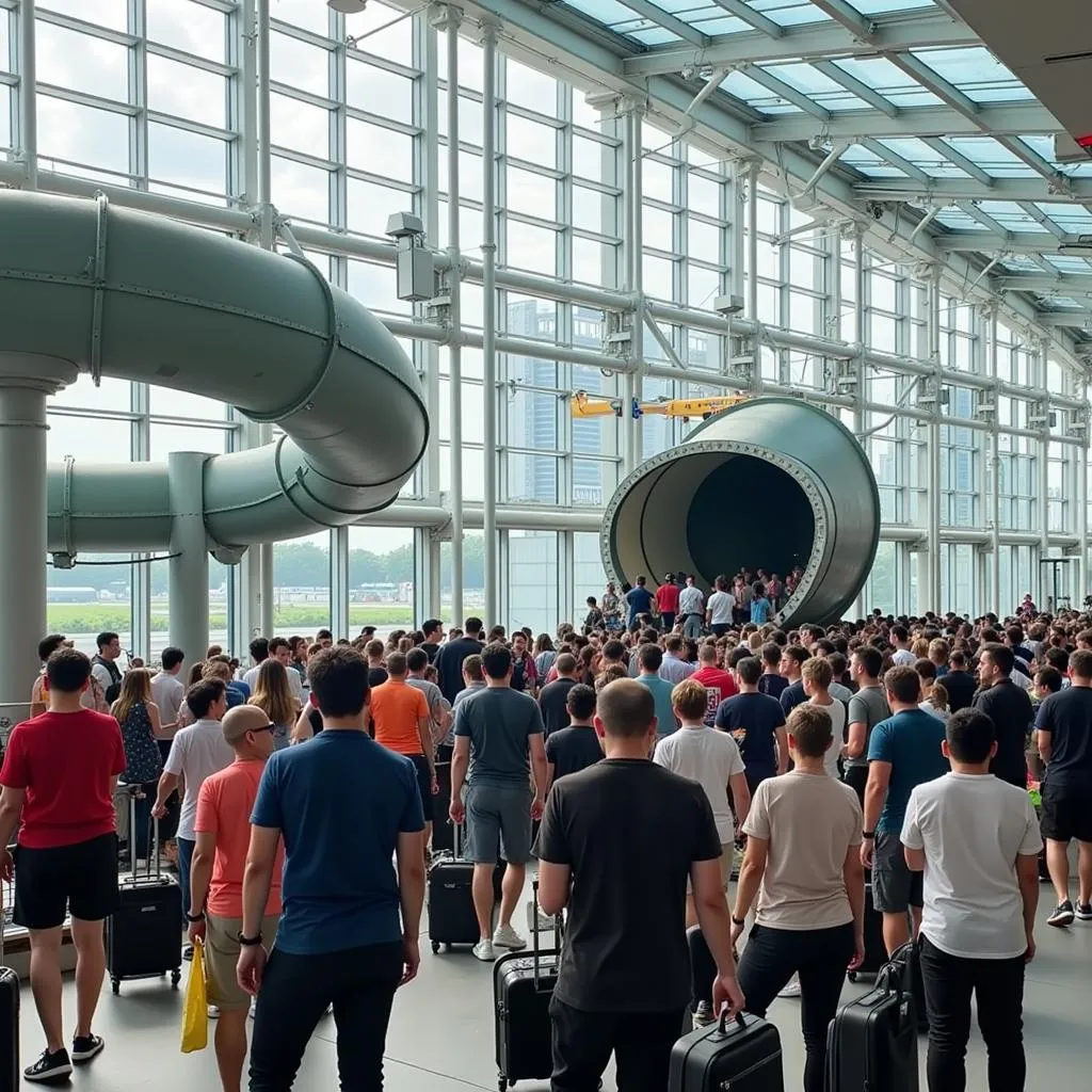 Waiting line for the Singapore Airport Slide