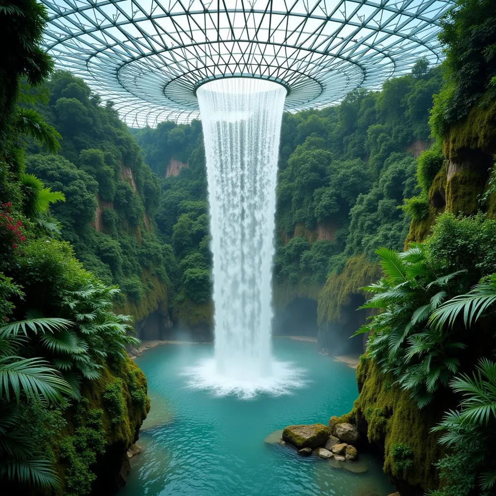 Singapore Changi Airport Indoor Waterfall