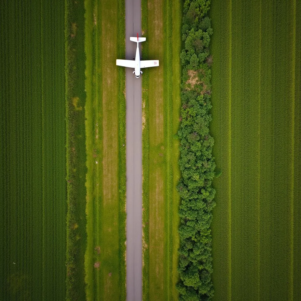 Small grass airstrip with a light aircraft