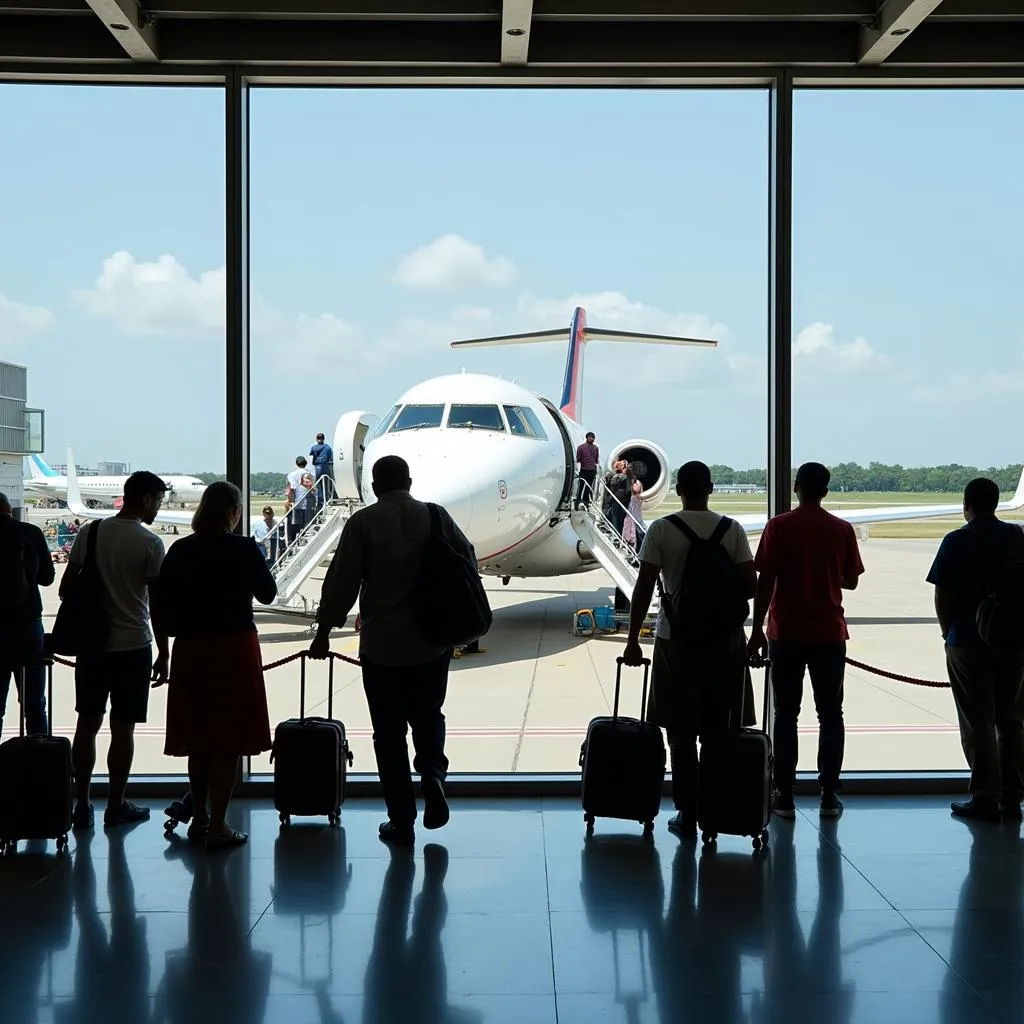 Passenger boarding a domestic flight in Sri Lanka