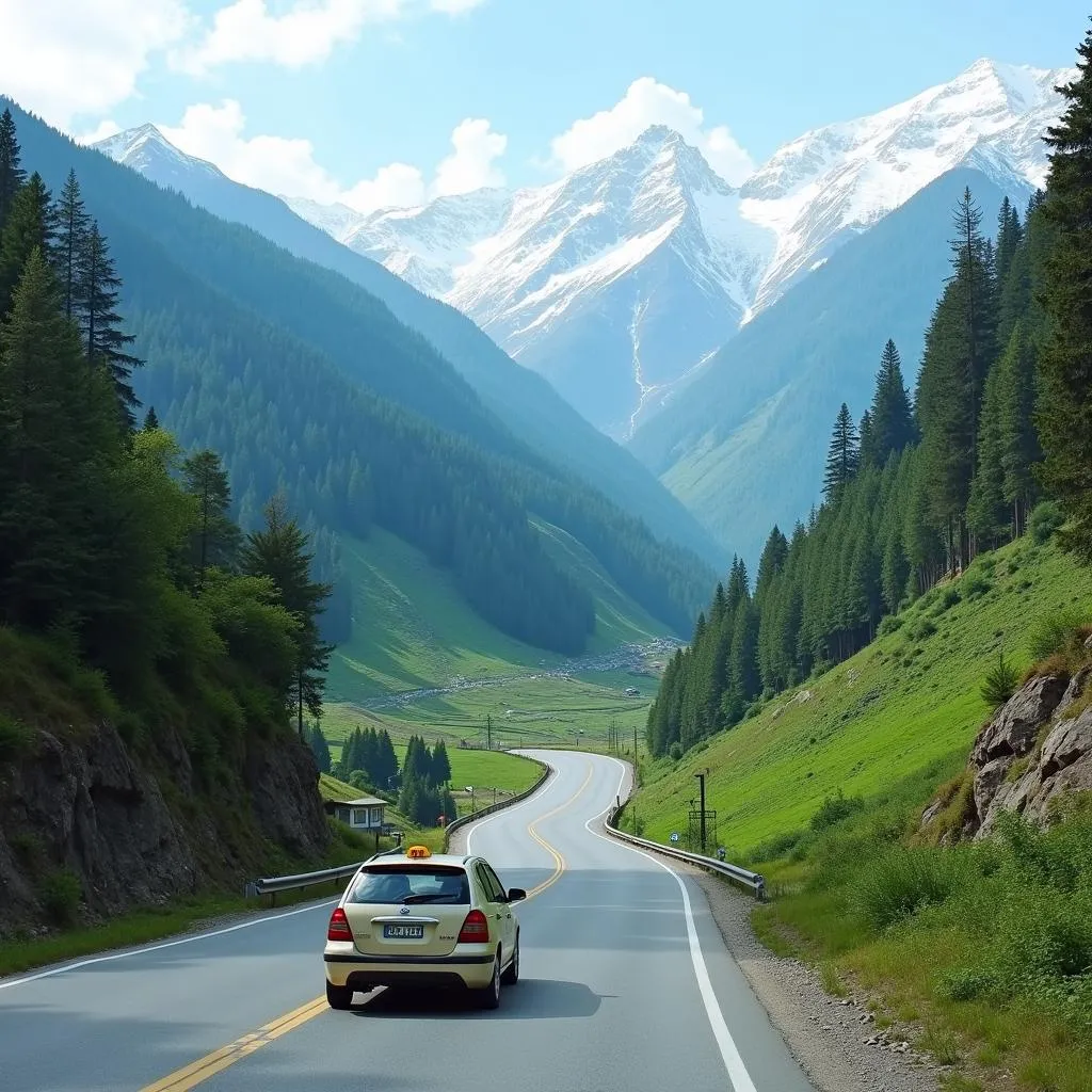 Taxi on Winding Mountain Road to Manali