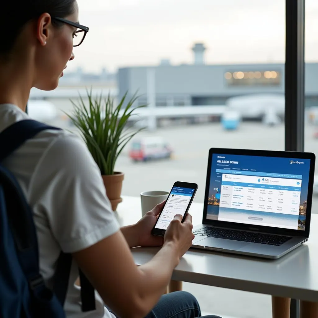 Traveler making an informed decision by comparing flight options