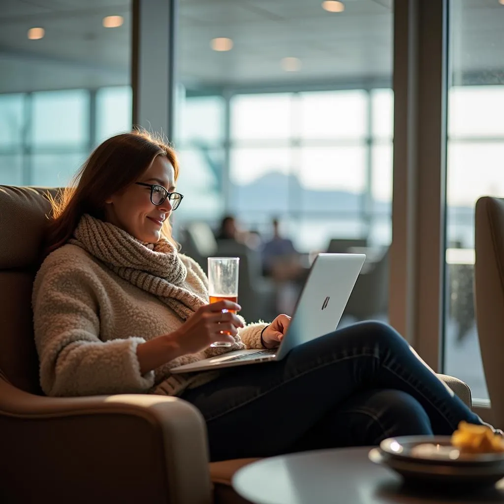 Traveler Relaxing in Airport Lounge