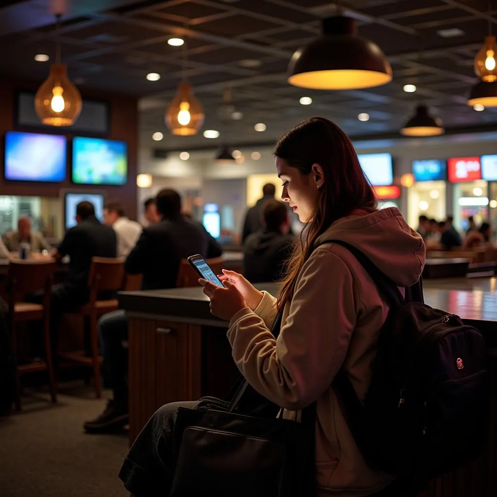 Traveler Using Phone to Find a Club