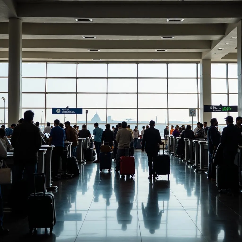 Travelers at the check-in counters of Rajkot International Airport