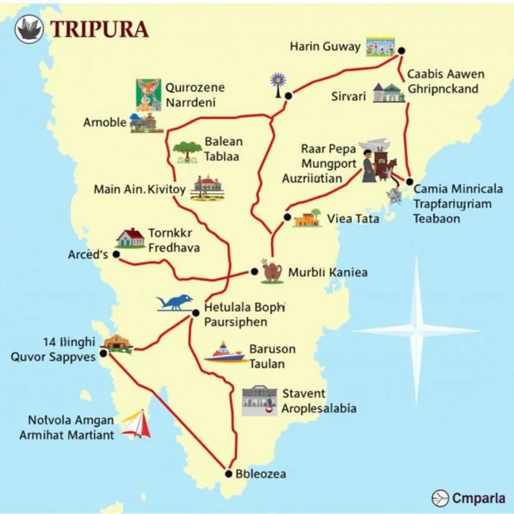 Tripura Tourism Map with Agartala Highlighted