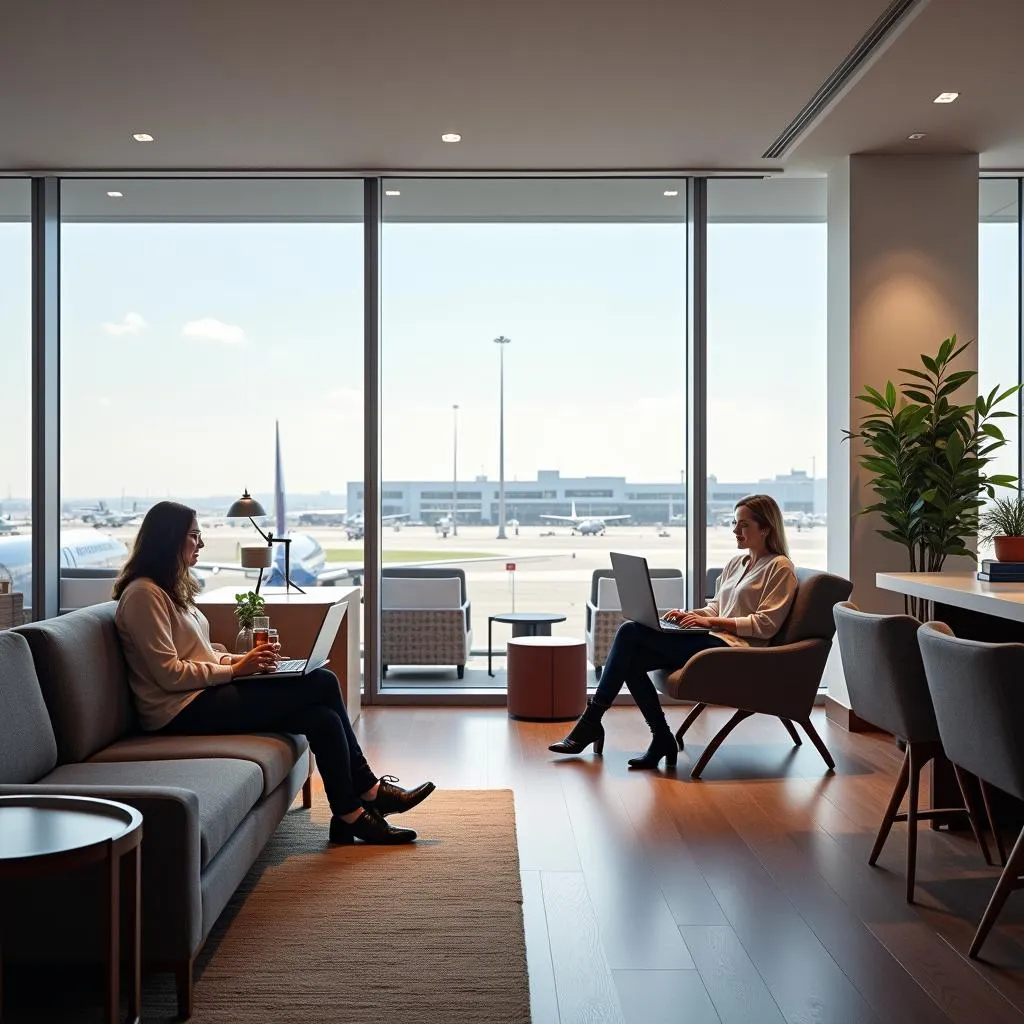 Spacious and inviting airport lounge interior in Trivandrum Airport.