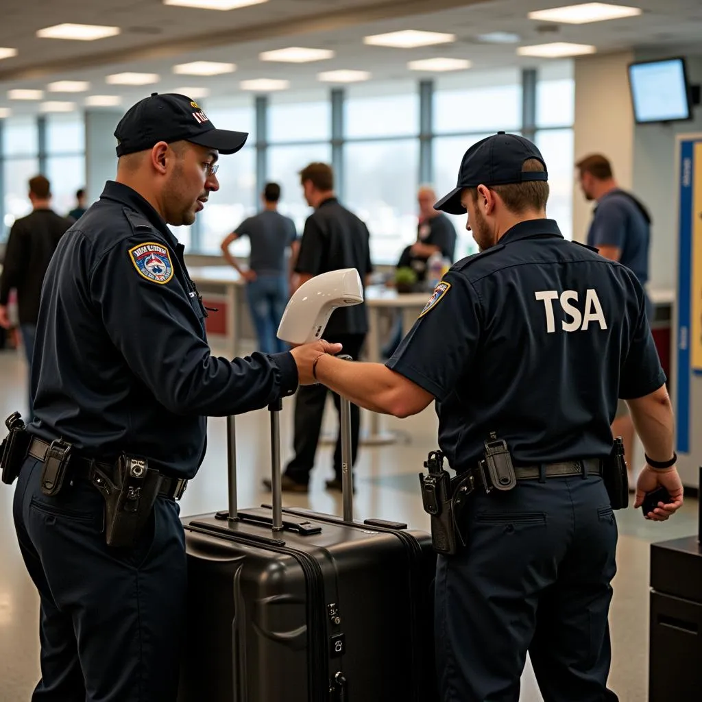 TSA agents screening passengers at Boston Logan Airport