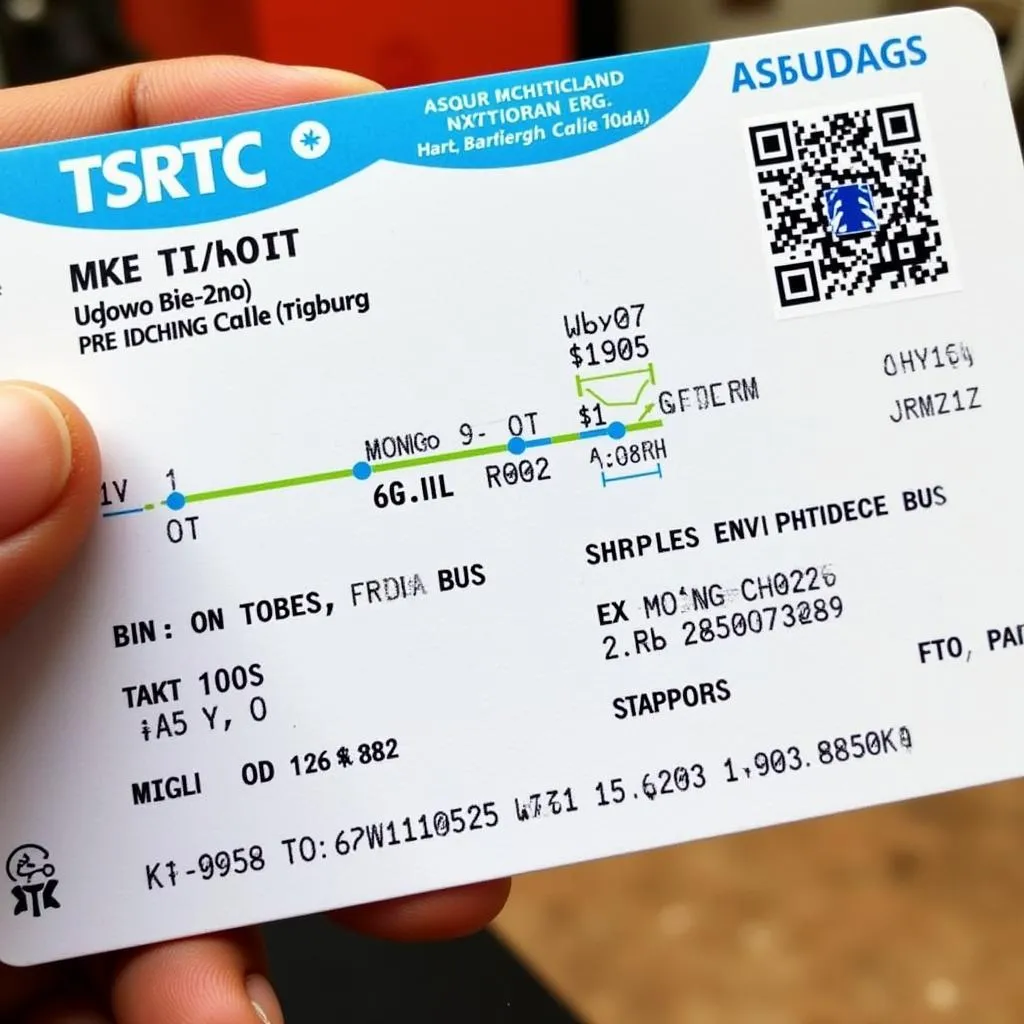 TSRTC bus ticket with QR code and route information