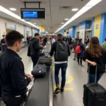 Passengers passing through security checkpoint at TVM airport