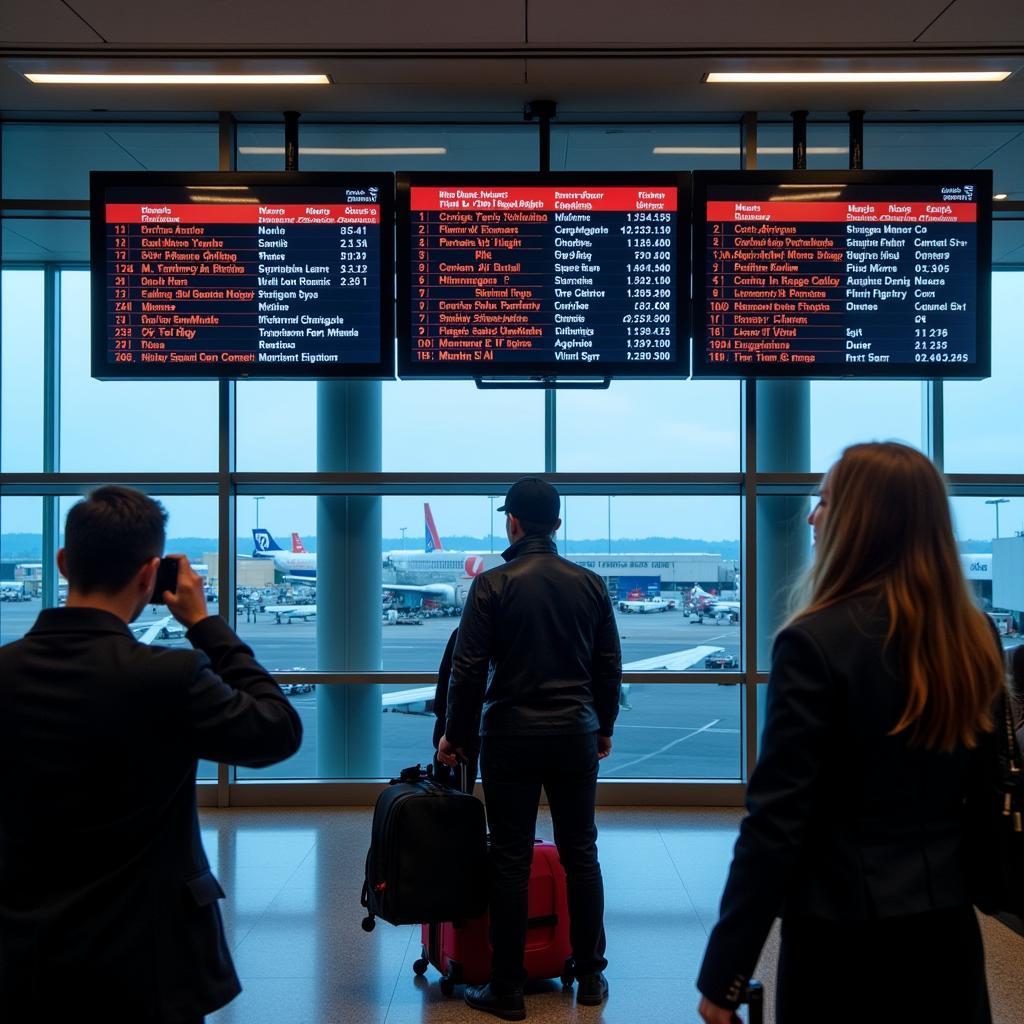 Flight arrivals and departures board at UVF Airport