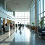 Modern and spacious interior of UVF Airport terminal