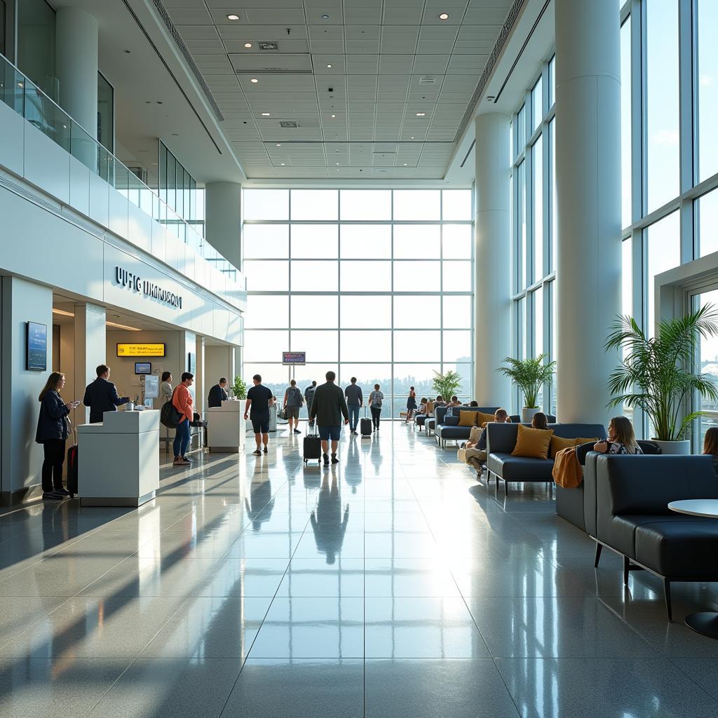 Modern and spacious interior of UVF Airport terminal