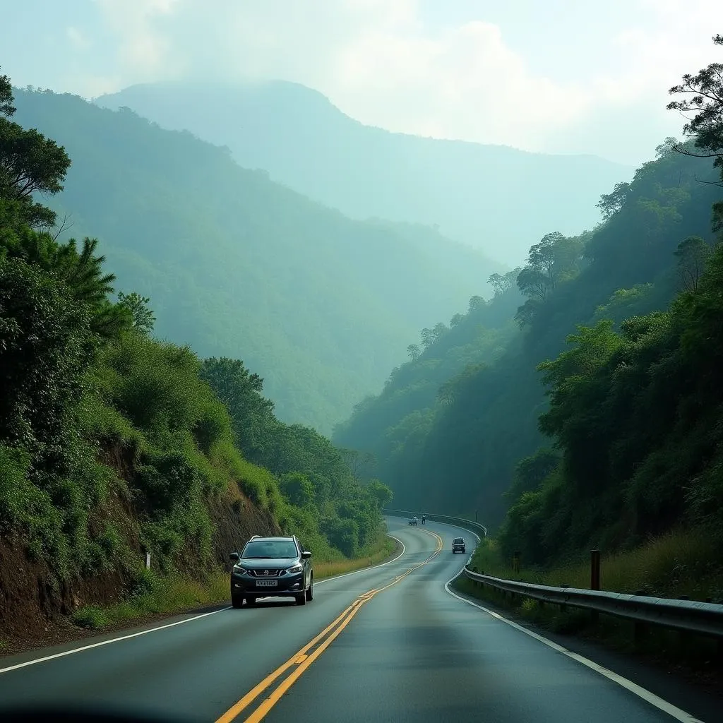 Scenic drive through the winding roads of Western Ghats leading to Chikmagalur