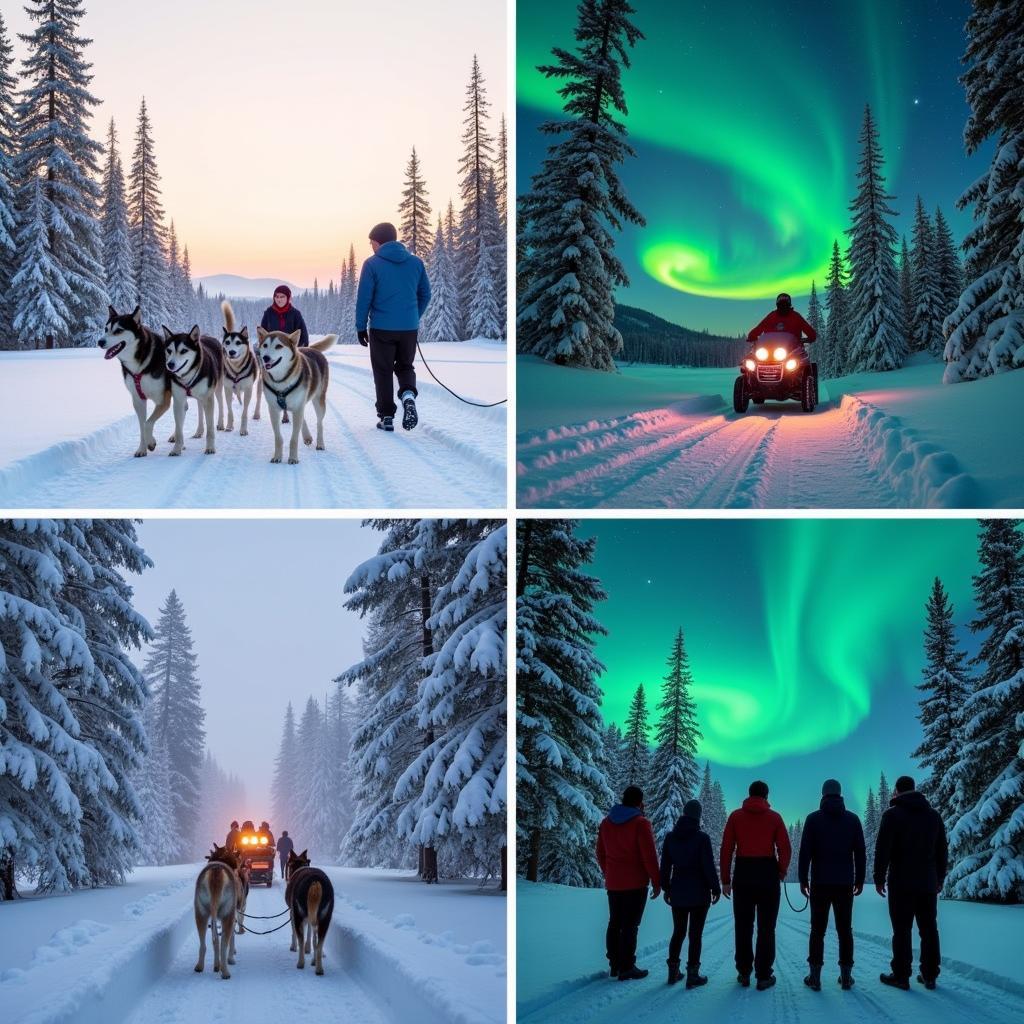 Tourists Enjoying Winter Activities in Lapland