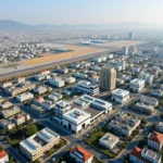 Aerial view of 1 Hasharon St and surrounding Airport City area