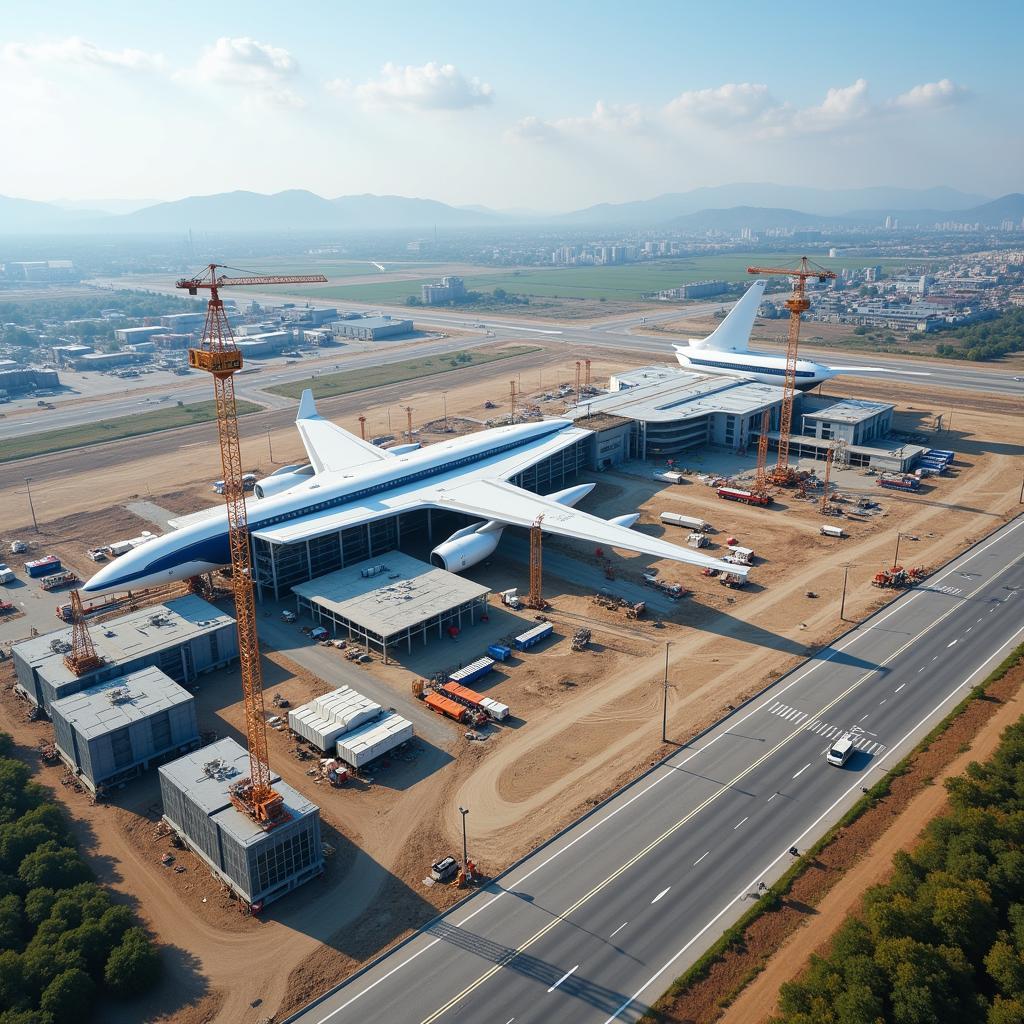 Aerial View of a Modern Airport Under Construction as Part of the NABH Nirman Initiative