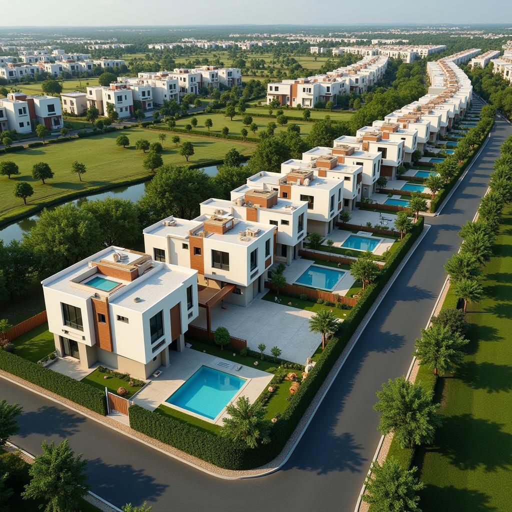 Aerial view of 3 BHK villas near Shamshabad Airport showcasing the surrounding area