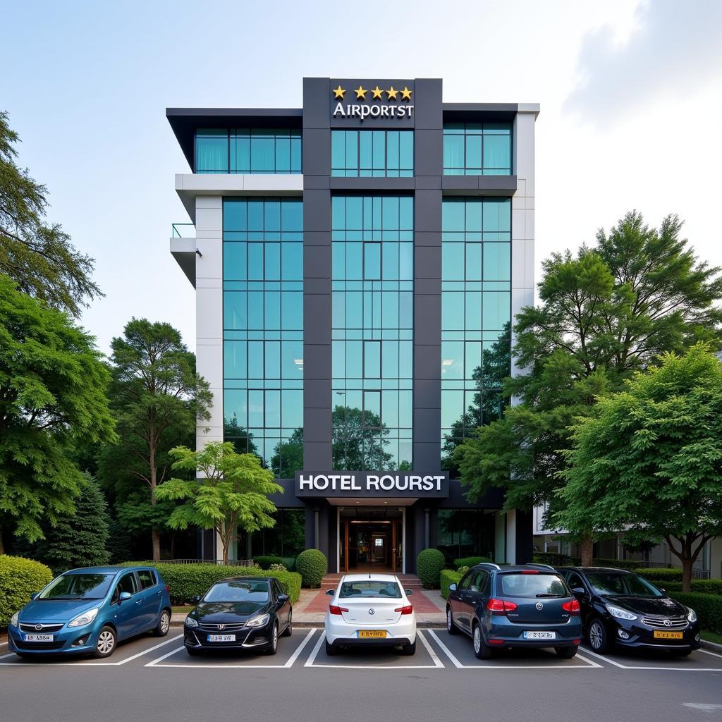 Modern exterior of a 3-star hotel near Bangalore International Airport