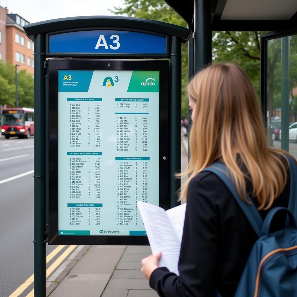 A3 Bristol Airport Bus Timetable Display at Bus Stop