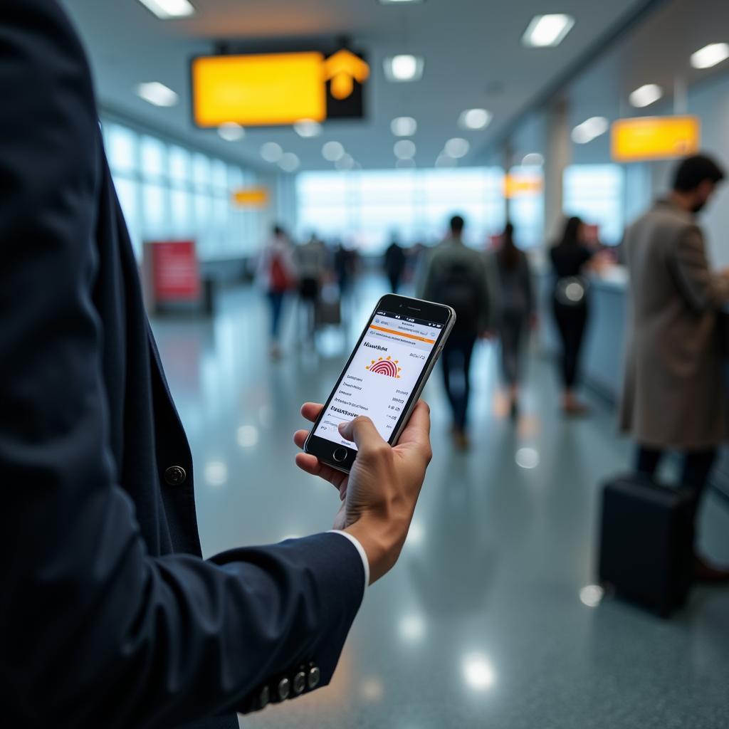 Passenger Showing Digital Aadhar Card on Phone at Airport