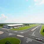 Abakaliki Airport Future Development: An artist's rendering of the planned expansion of the airport, with new terminal buildings and extended runways.