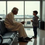 Dr. APJ Abdul Kalam waiting at an airport, engaging in conversation with a young admirer.