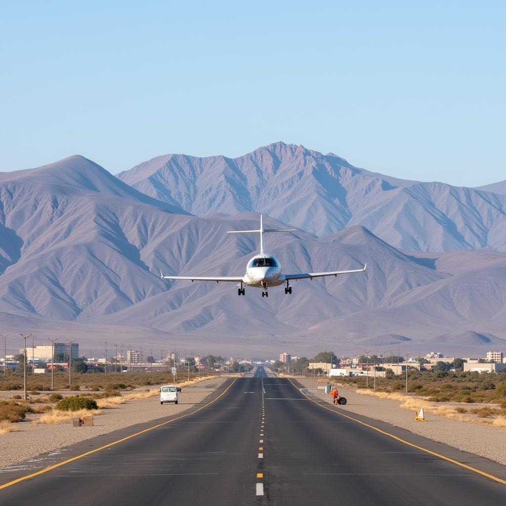 Aircraft Landing at Abha Airport with Mountain Backdrop