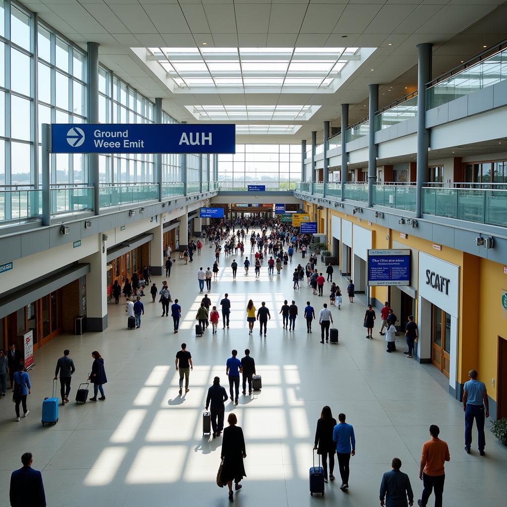 Panoramic view of the arrivals hall at Abu Dhabi Airport