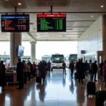 Passengers waiting at the Abu Dhabi Airport bus terminal for the Dubai bus service