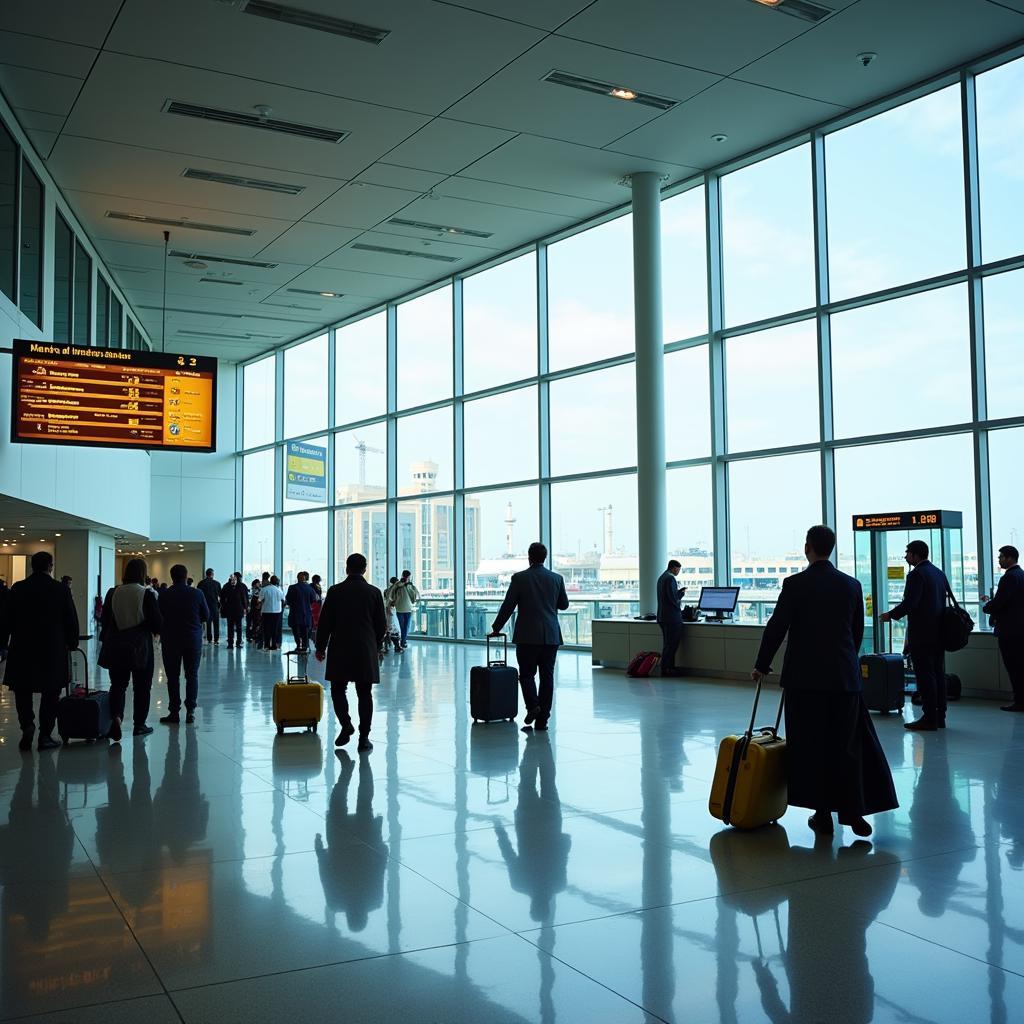 Modern Airport Terminal bustling with activity at Abu Dhabi International Airport