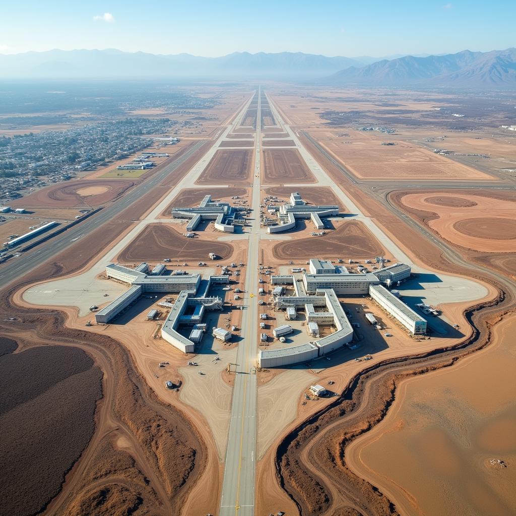 Aerial view of Abu Dhabi Airport's expansion in the 1980s