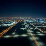 Abu Dhabi Airport Night Aerial Panorama