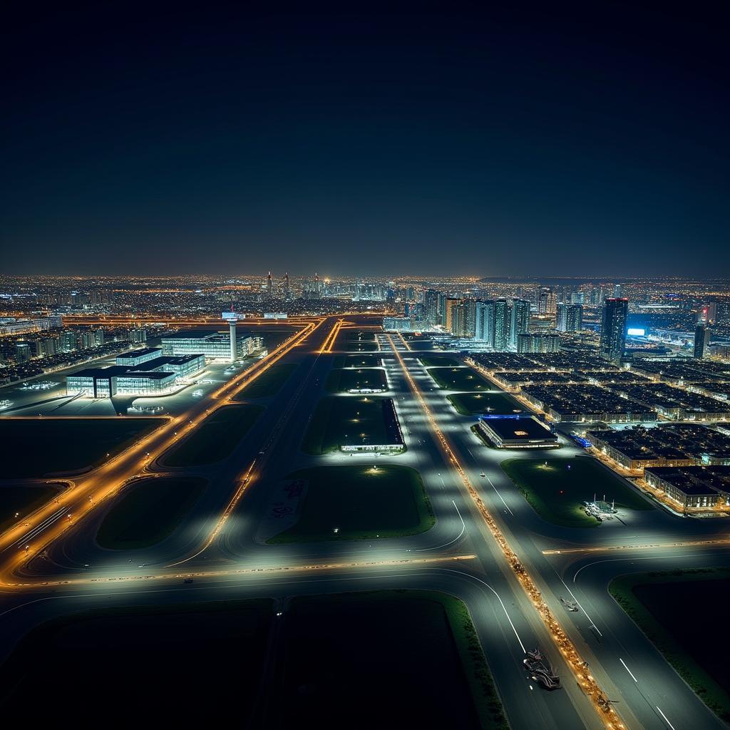 Abu Dhabi Airport Night Aerial Panorama