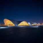 Abu Dhabi International Airport Terminal Exterior at Night