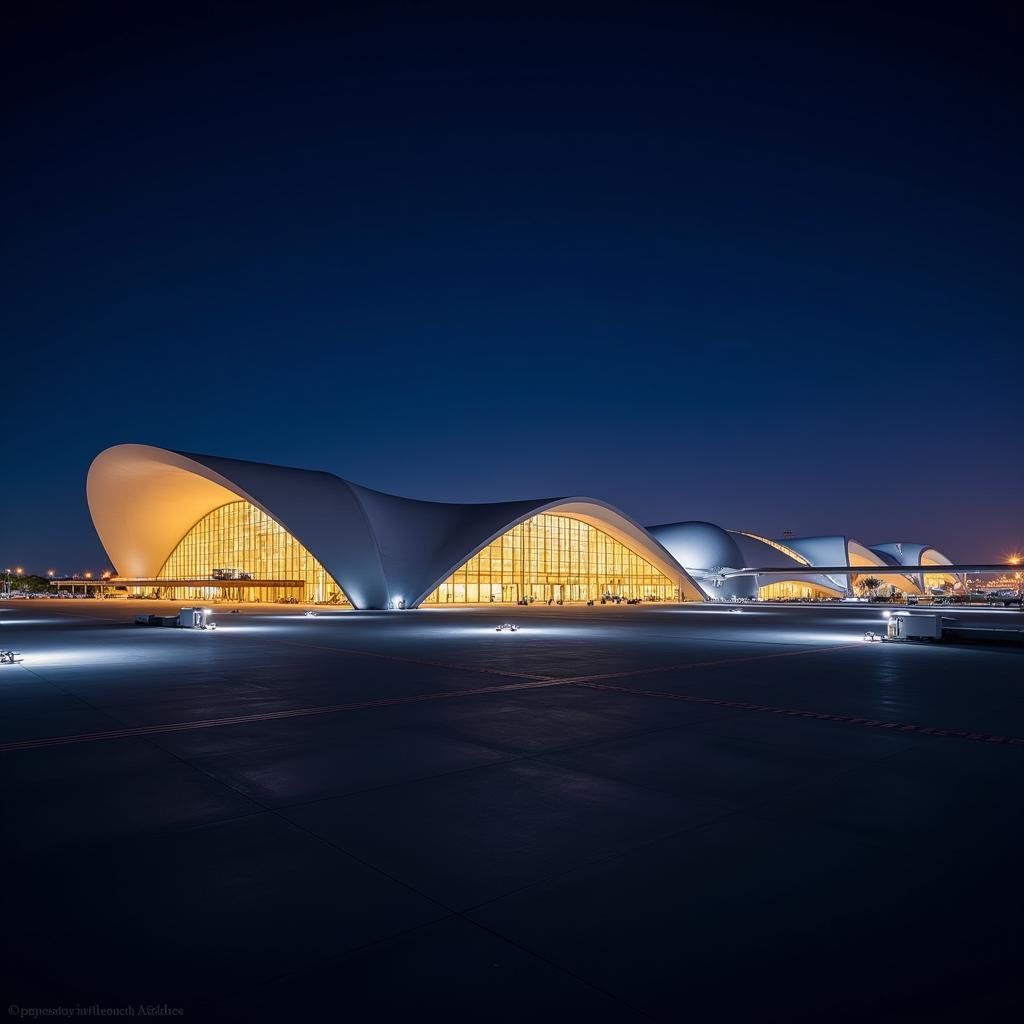 Abu Dhabi International Airport Terminal Exterior at Night