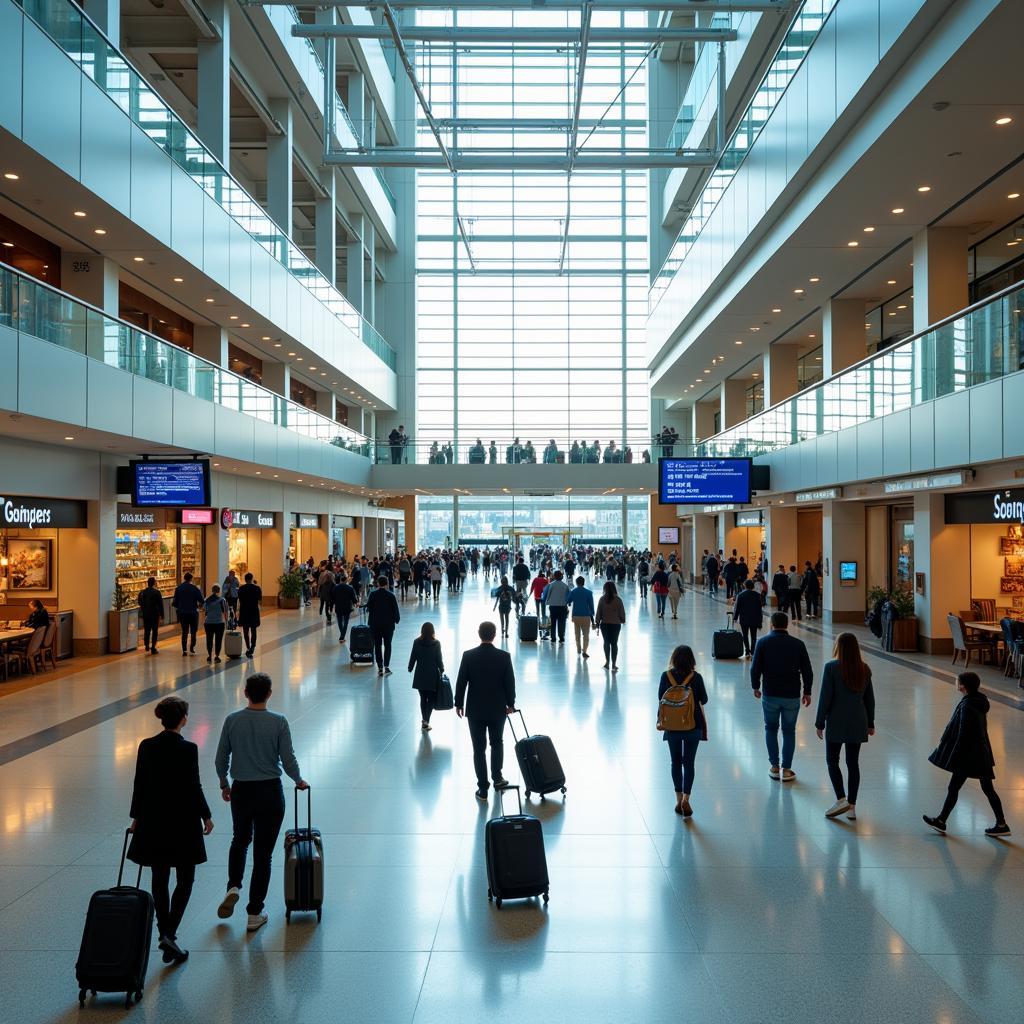 Passengers walking through the spacious interior of Abu Dhabi International Airport