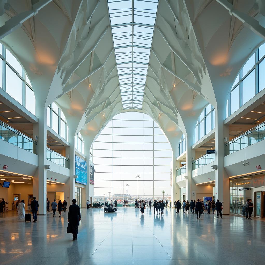 Abu Dhabi Airport Terminal Overview: A view of the spacious and modern interior of Abu Dhabi International Airport's terminal