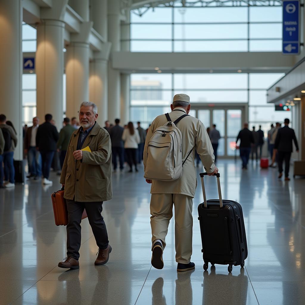 Abu Dhabi Airport Trolley Boy Helping Elderly Passenger