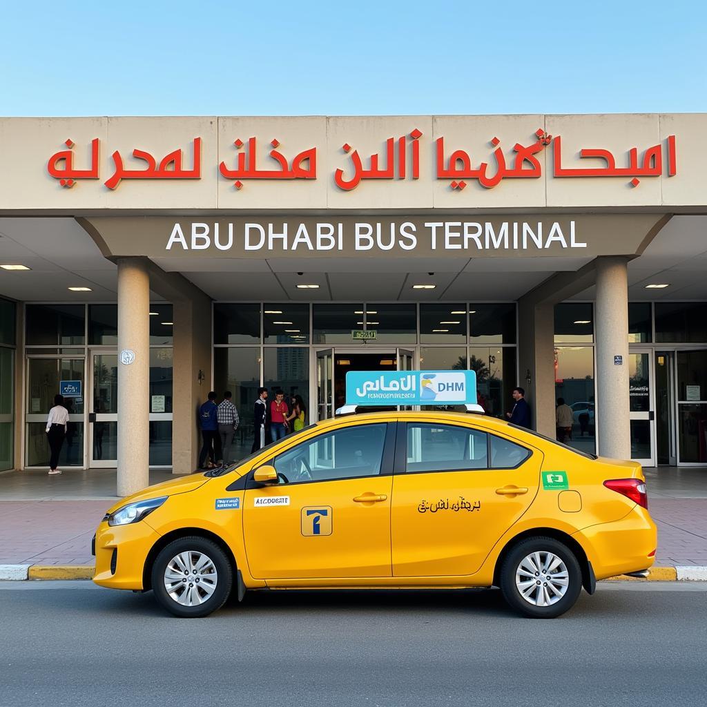 Taxi at Abu Dhabi Bus Terminal heading to the Airport