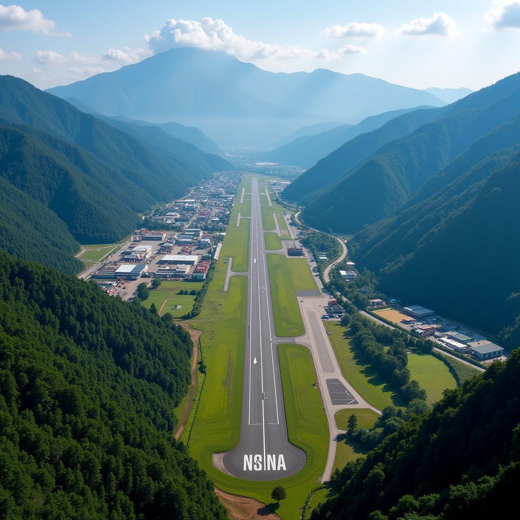 Aerial View of an Airport in North East India Nestled in the Mountains