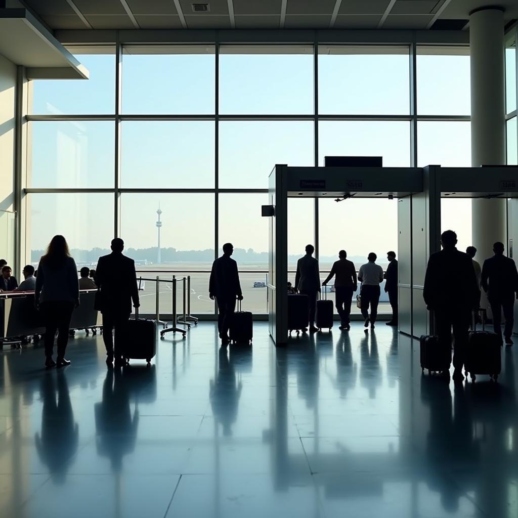 Ahmedabad Airport Terminal 1 Security Checkpoint: Passengers going through security